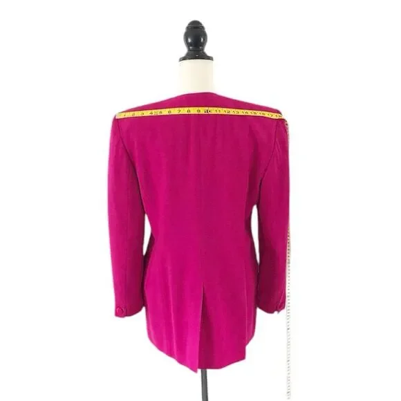 Jones New York Vintage 90s Magenta Pink Wool Collarless Blazer Size 10 - Picture 6 of 11